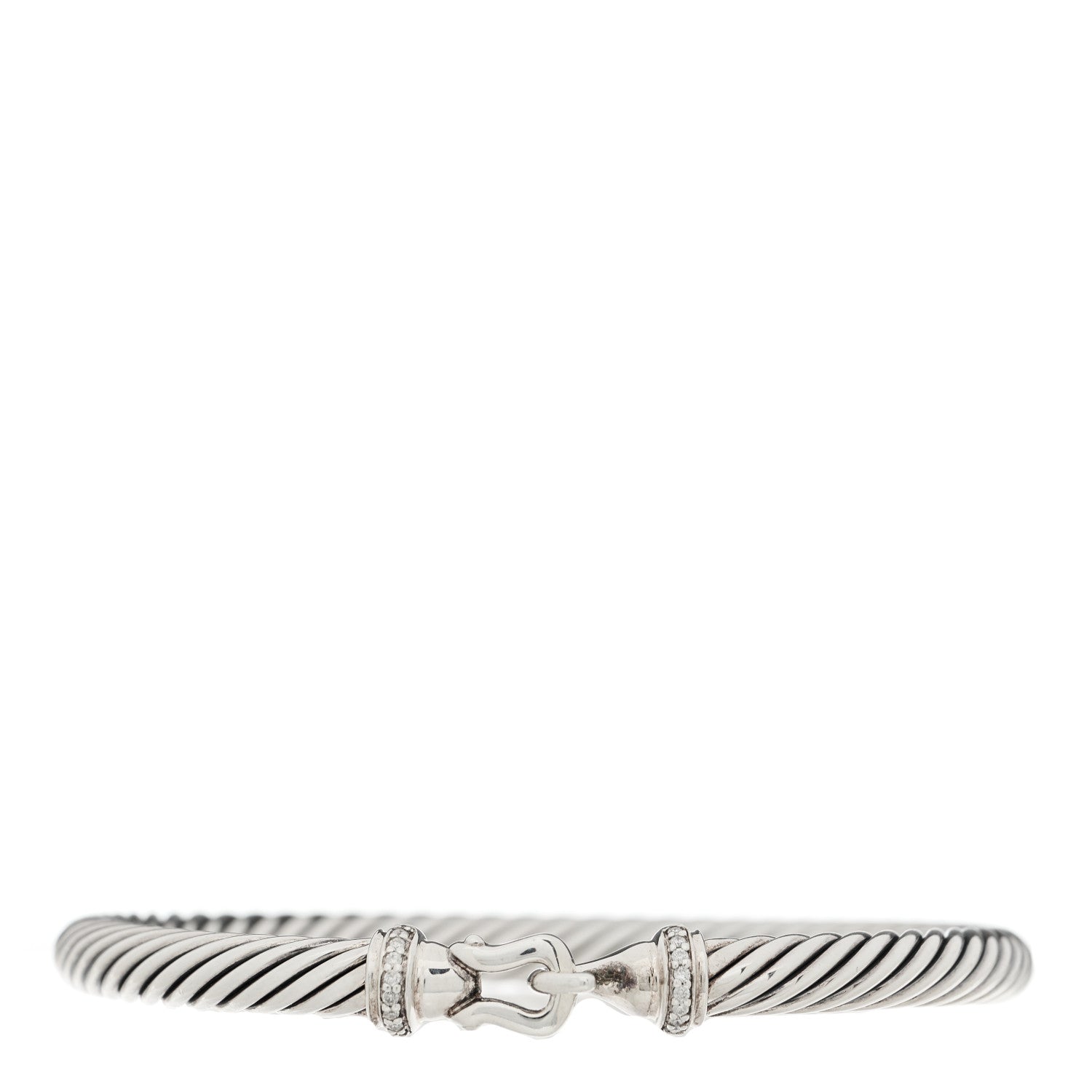 David Yurman Sterling Silver Diamond 5mm Cable Buckle Bracelet 1 of 4