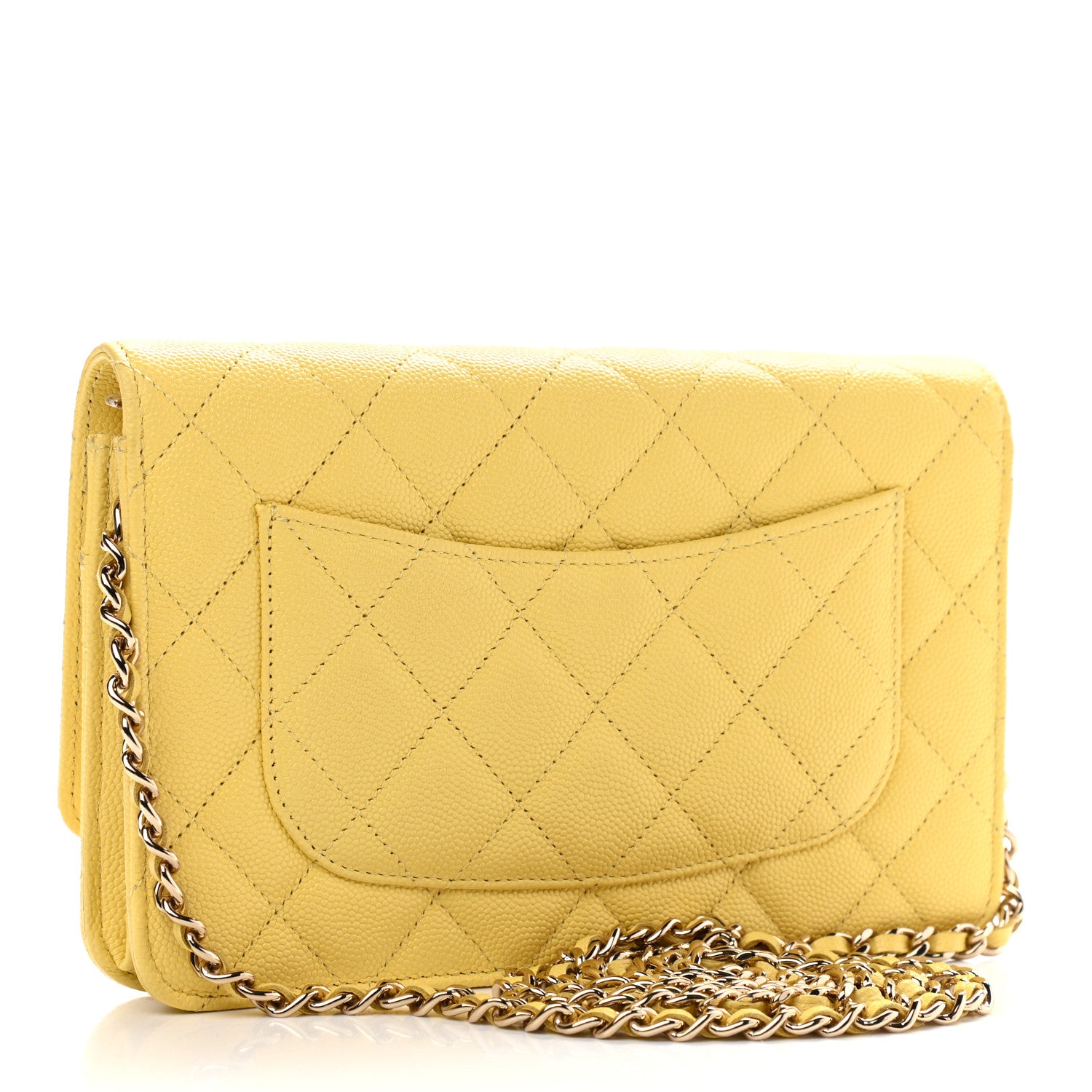 Chanel Caviar Quilted Wallet on Chain WOC Yellow 3 of 11