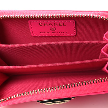 Chanel Patent Chevron Quilted Zip Around Boy Coin Purse Wallet Neon Pink 5 of 8