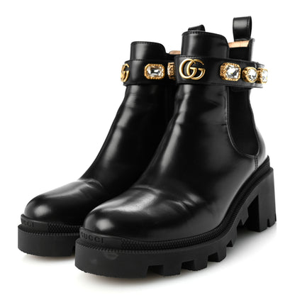 Gucci Calfskin Crystal GG Trip Chelsea Ankle Boots 36.5 Black 3 of 8