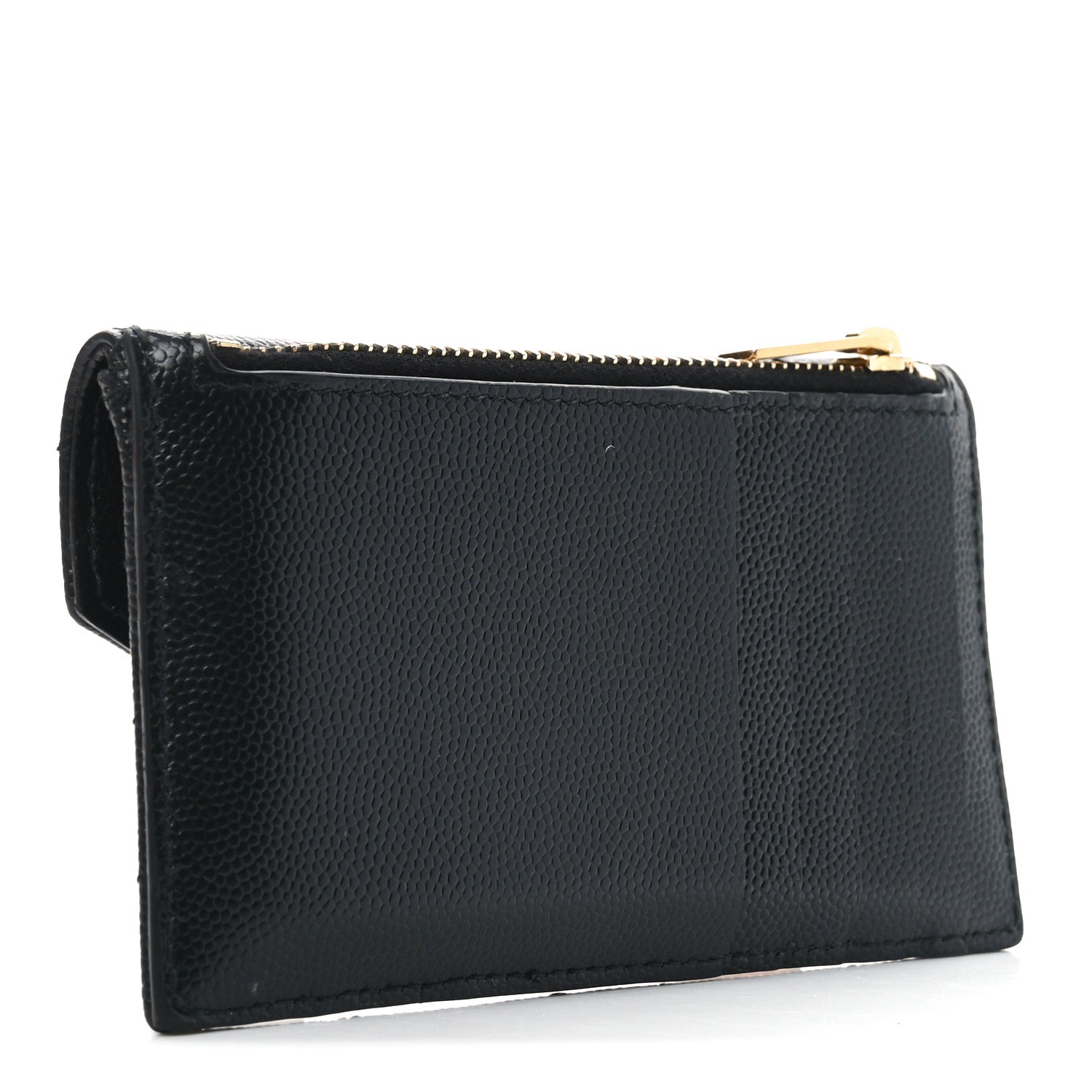 Saint Laurent Grain De Poudre Matelasse Chevron Monogram Compact Wallet Black 3 of 6