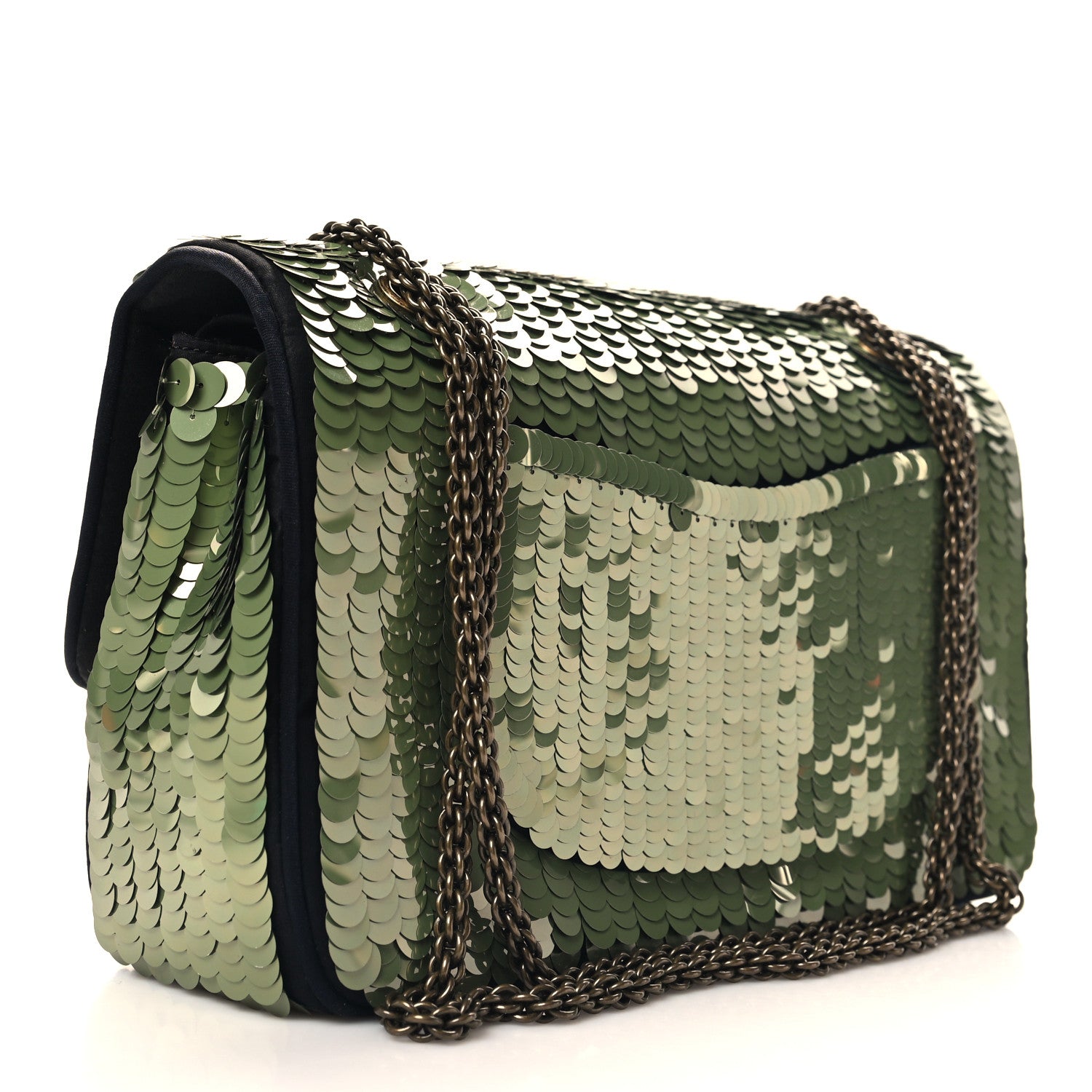 Chanel Satin Sequin Medium Paris Shanghai Double Flap Green 3 of 11