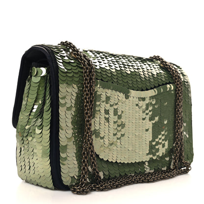 Chanel Satin Sequin Medium Paris Shanghai Double Flap Green 3 of 11