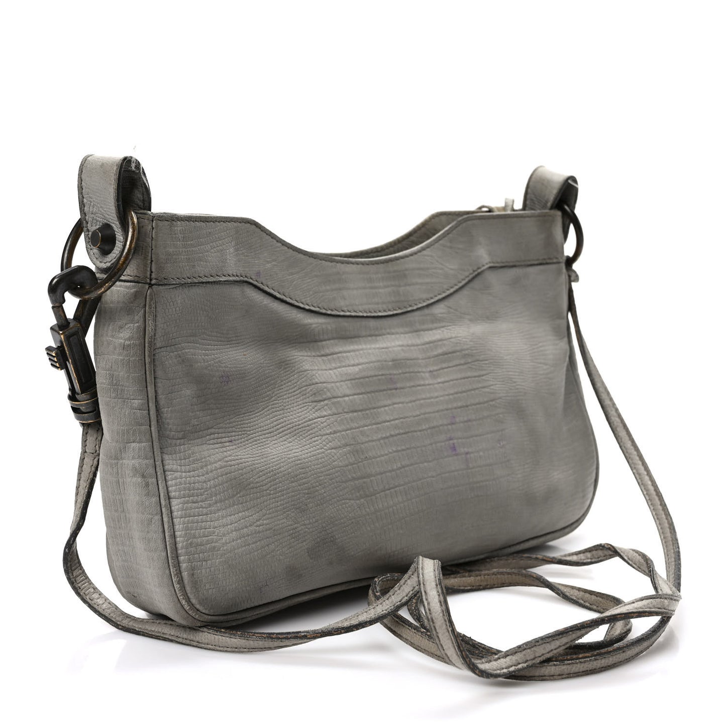 Agneau Lizard Embossed Classic Hardware Hip Gris Clair