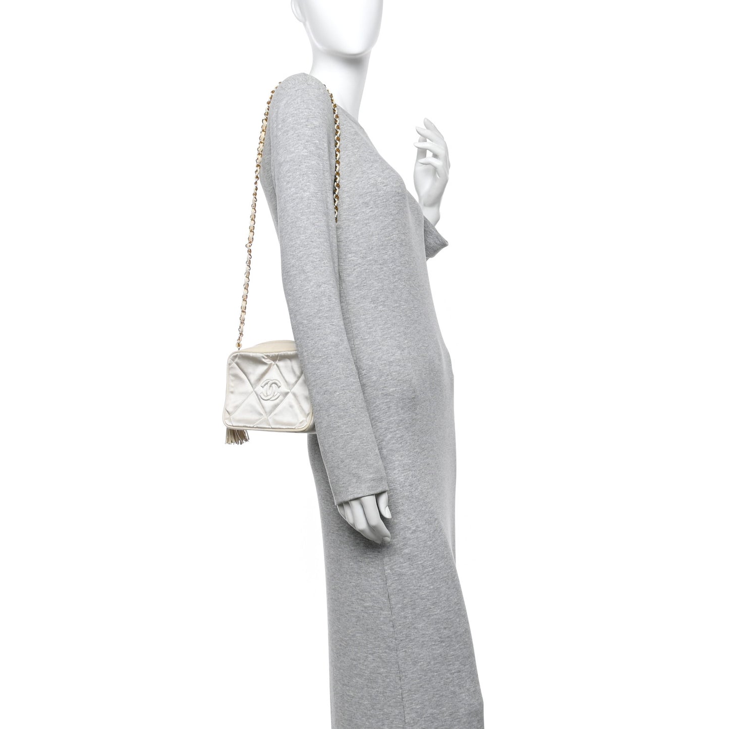 Satin Quilted CC Tassel Camera Case White