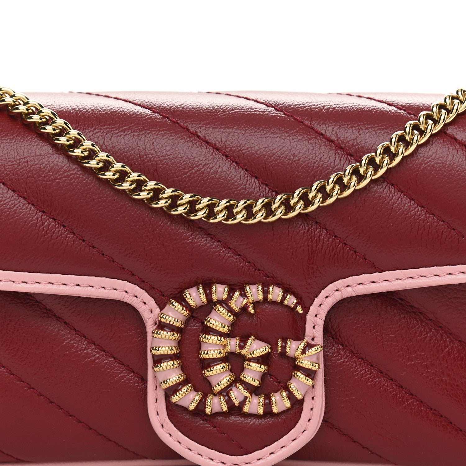Gucci Azalea Calfskin Enamel Matelasse Diagonal Super Mini Torchon GG Marmont Shoulder Bag New Cherry Red Wild Rose 8 of 11