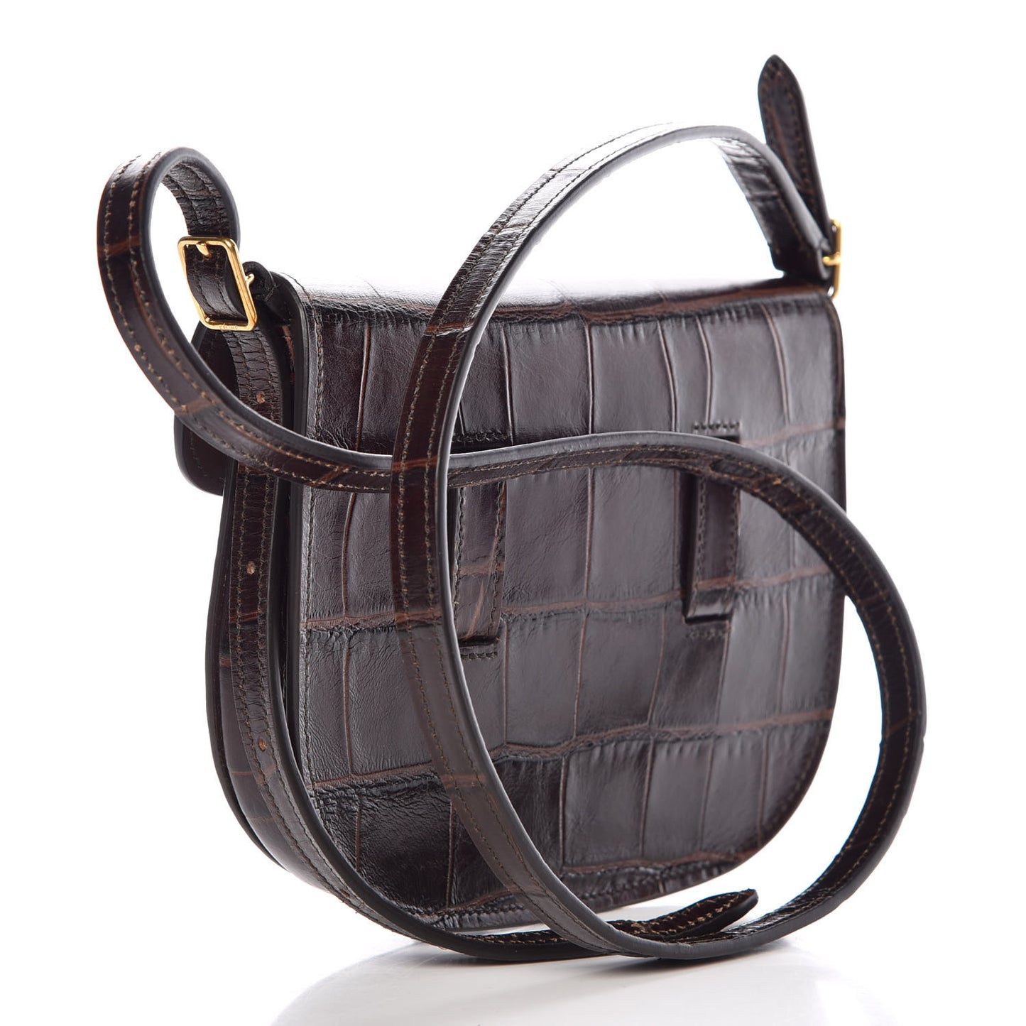 Crocodile Embossed Calfskin Mini Symmetrical Bag Brown