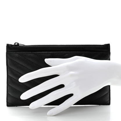 Saint Laurent Grain De Poudre Chevron Monogram Bill Pouch Black 2 of 8