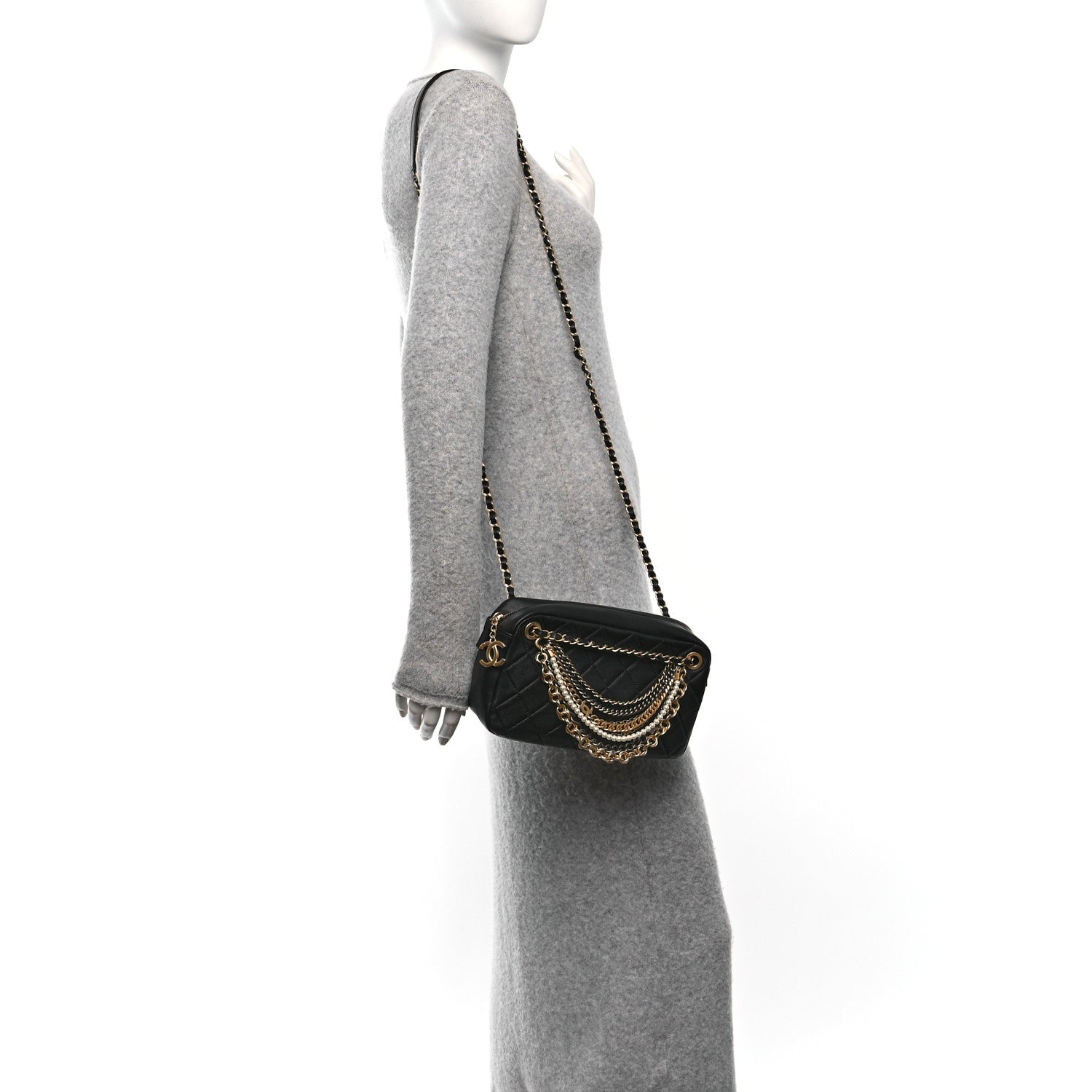 Chanel Lambskin Quilted All About Chains Camera Bag Black 2 of 10