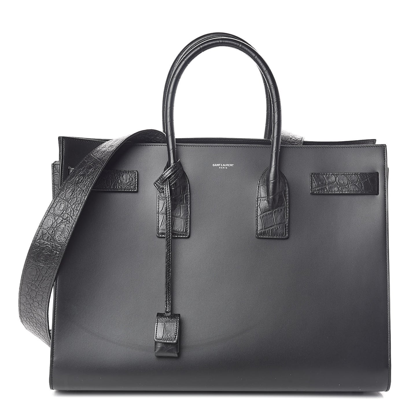 Calfskin Crocodile Embossed Large Sac De Jour Carryall Black