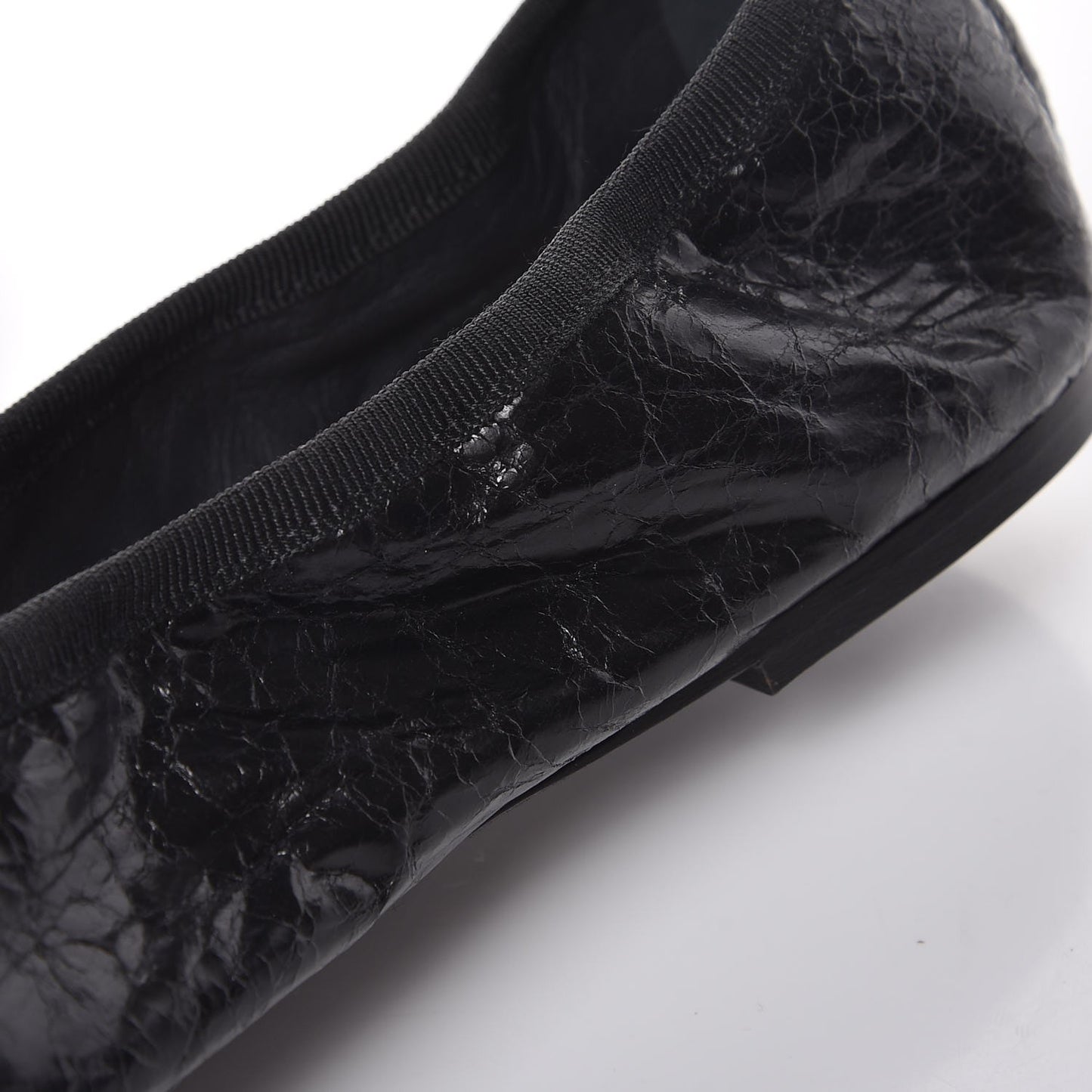 Crackled Calfskin Rockstud Chain Ankle Ballerina Flats 39 Black