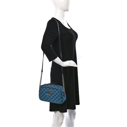 Gucci Monogram Multicolor Matelasse Diagonal Small GG Marmont Chain Shoulder Bag Light Blue 2 of 9