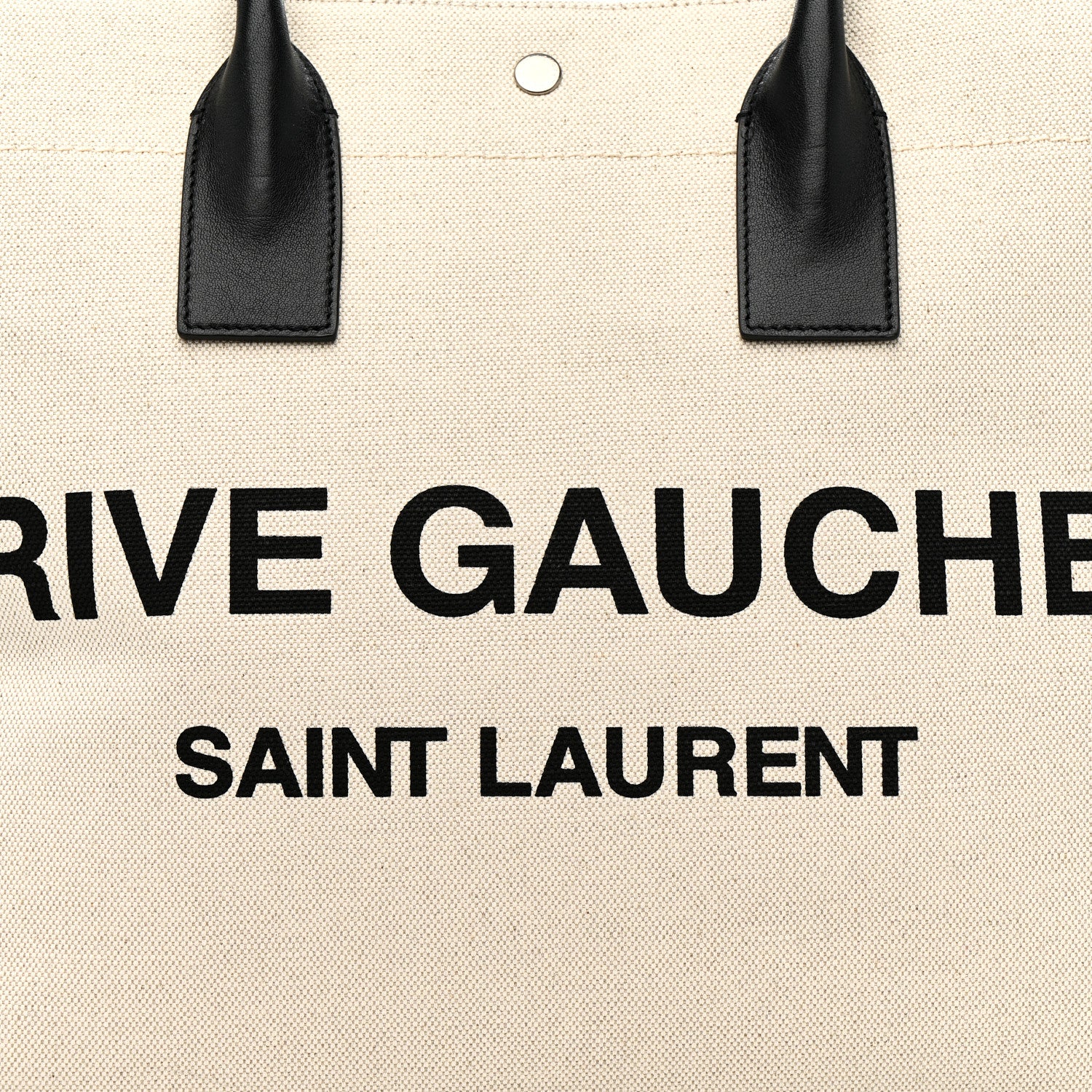 Saint Laurent Linen Calfskin Rive Gauche Tote White Black 8 of 10