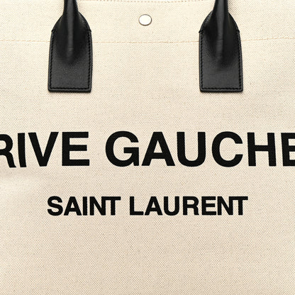Saint Laurent Linen Calfskin Rive Gauche Tote White Black 8 of 10