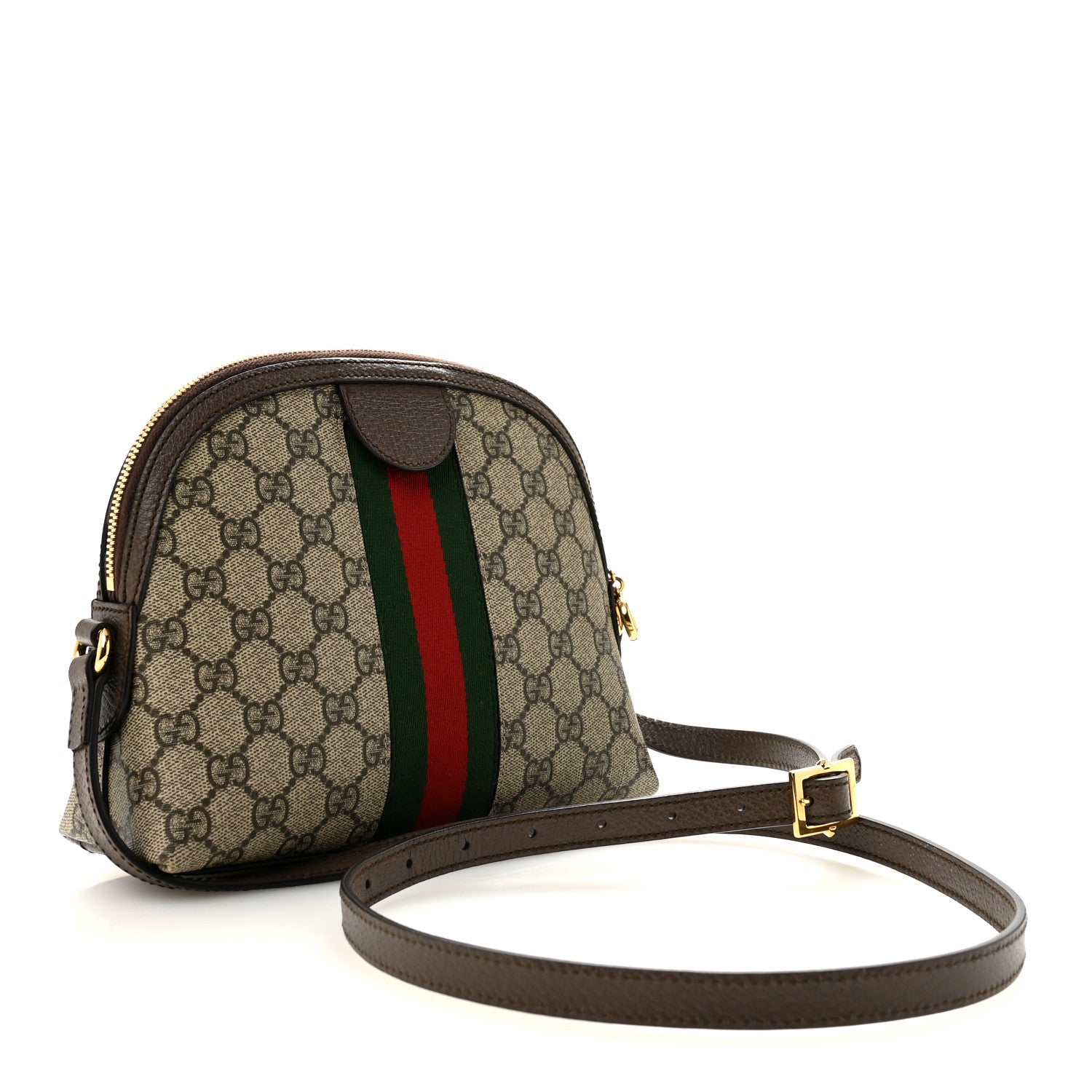 Gucci GG Supreme Monogram Textured Dollar Calfskin Web Small Ophidia Dome Shoulder Bag Beige Ebony New Acero 3 of 13
