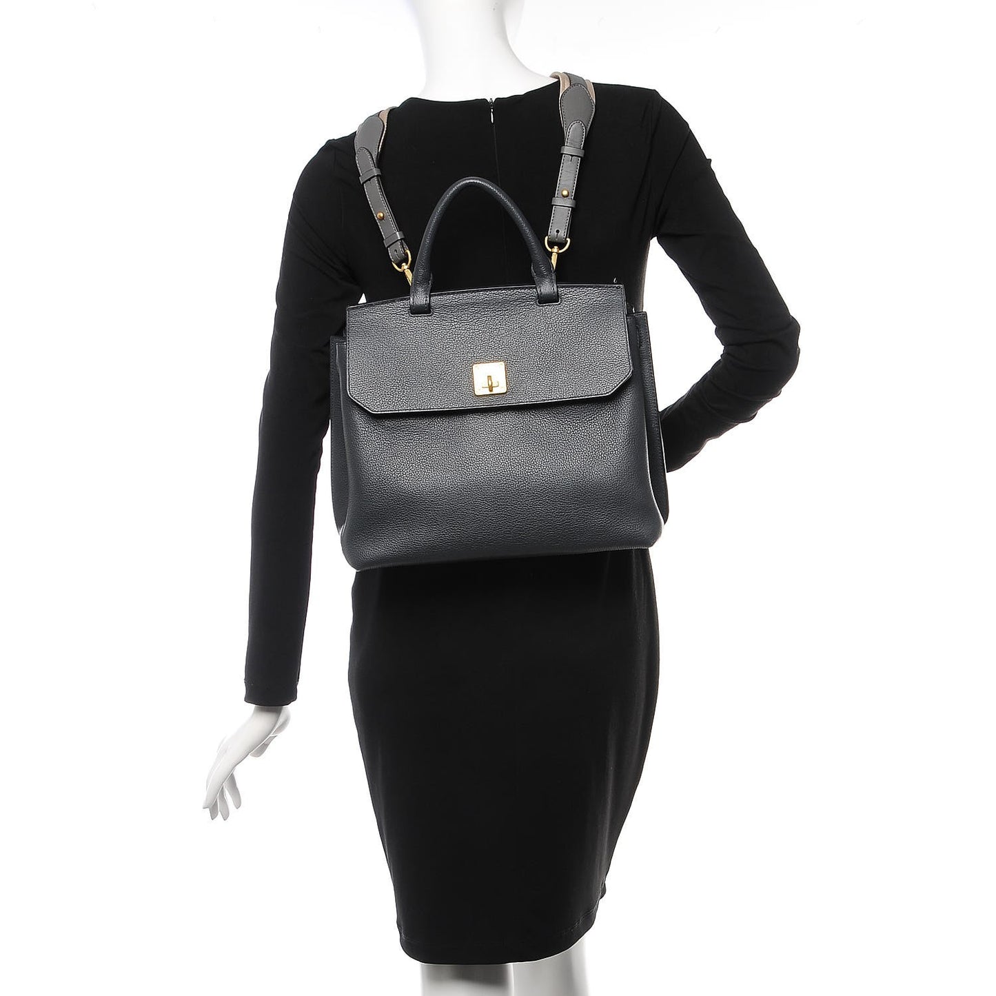 Pebbled Calfskin Medium Milla Backpack Black