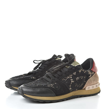 Valentino Garavani Macrame Lace Suede Womens Rockrunner Sneakers 38 Black 3 of 14