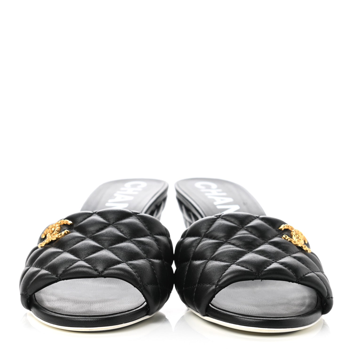 Chanel Lambskin Quilted Textured CC Mules 41 Black 2 of 9