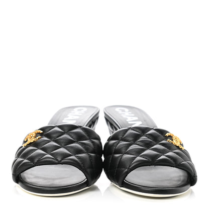 Chanel Lambskin Quilted Textured CC Mules 41 Black 2 of 9