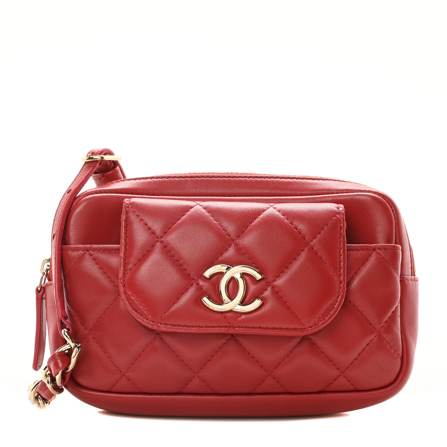 Chanel Lambskin Quilted Waist Bag With Pouch Red 1 of 10