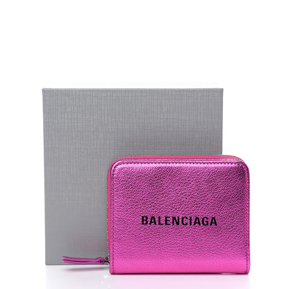 Balenciaga Metallic Goatskin Logo Everyday Multi Zip Wallet Rose Fuchsia Black 7 of 7