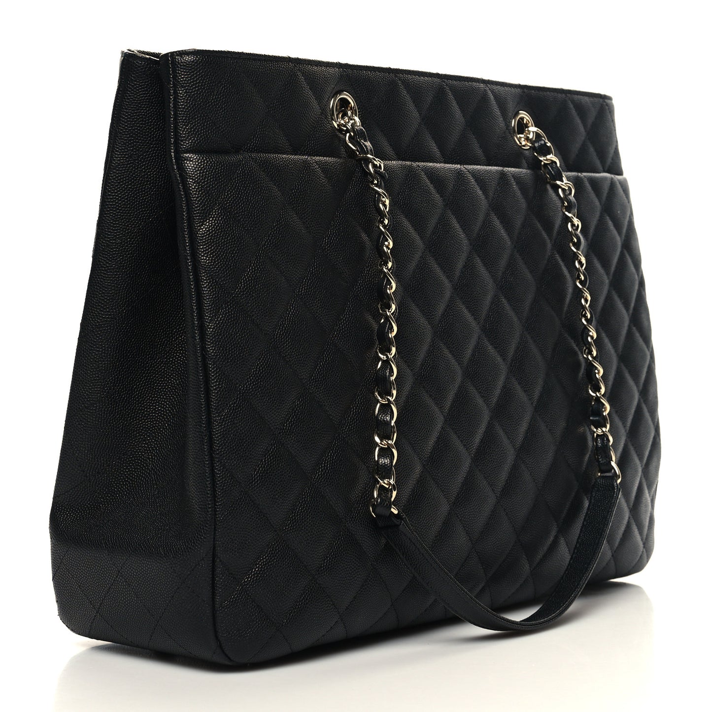 Caviar Quilted Large Shopping Tote Black