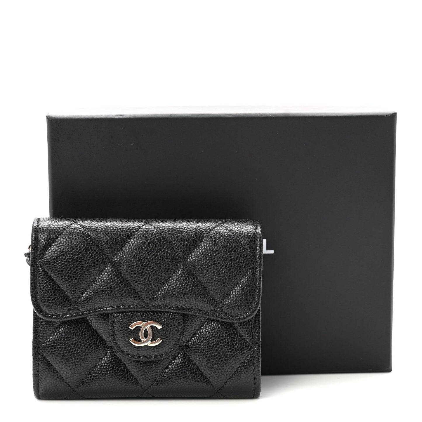 Caviar Quilted Flap Card Holder On Chain Black