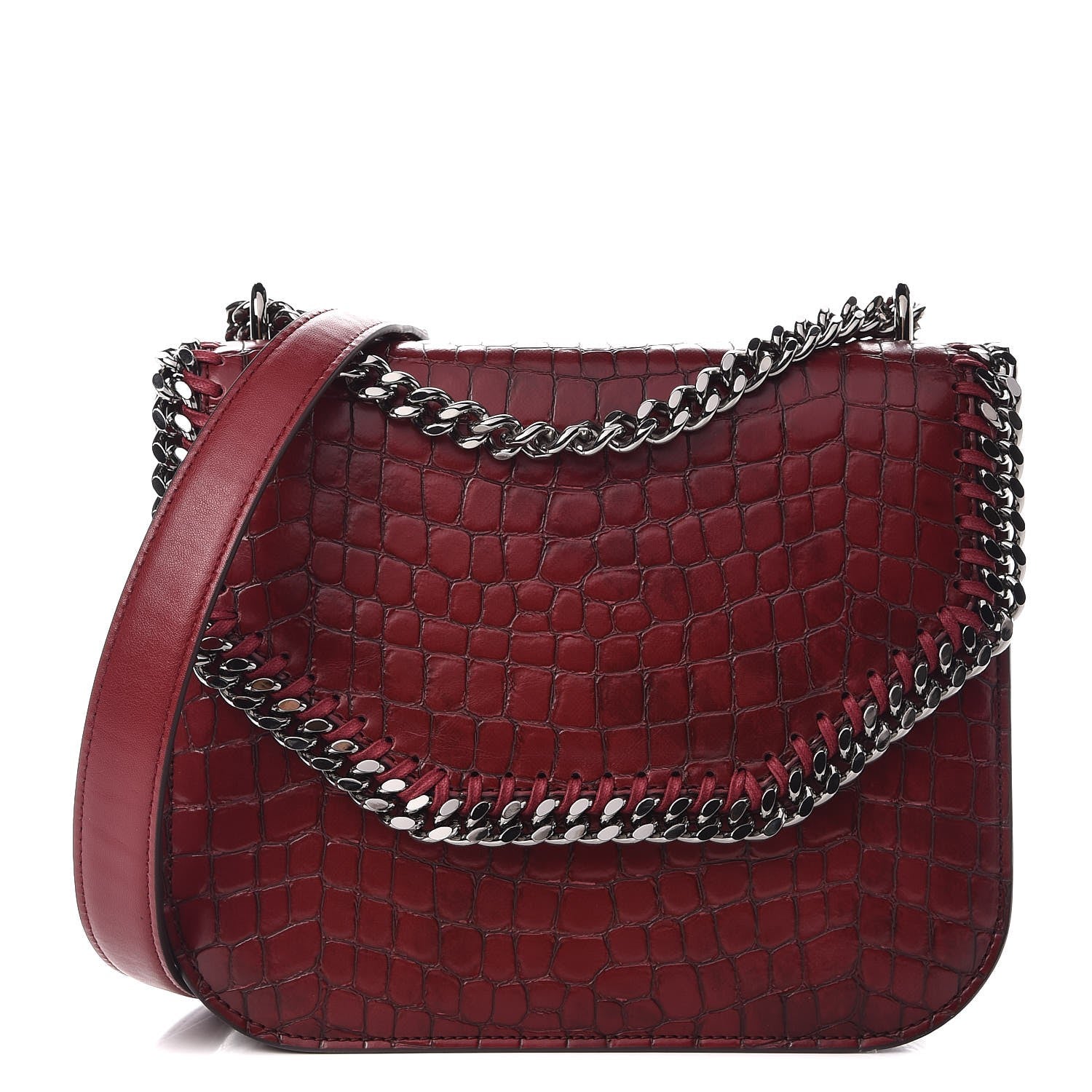 Stella McCartney Embossed Crocodile Effect Medium Falabella Box Shoulder Bag Red 1 of 7