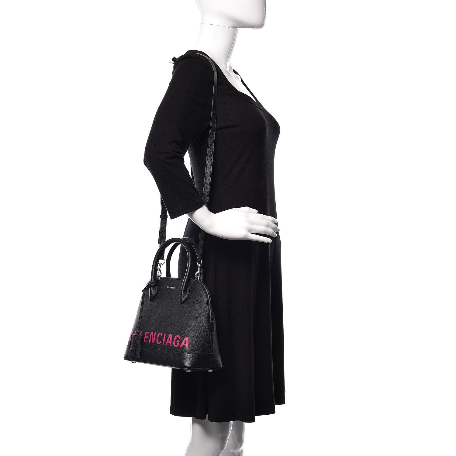 Balenciaga Signature Grained Calfskin Logo S Ville Top Handle Bag Black Rose Shocking 2 of 8