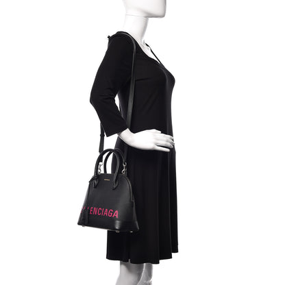 Balenciaga Signature Grained Calfskin Logo S Ville Top Handle Bag Black Rose Shocking 2 of 8