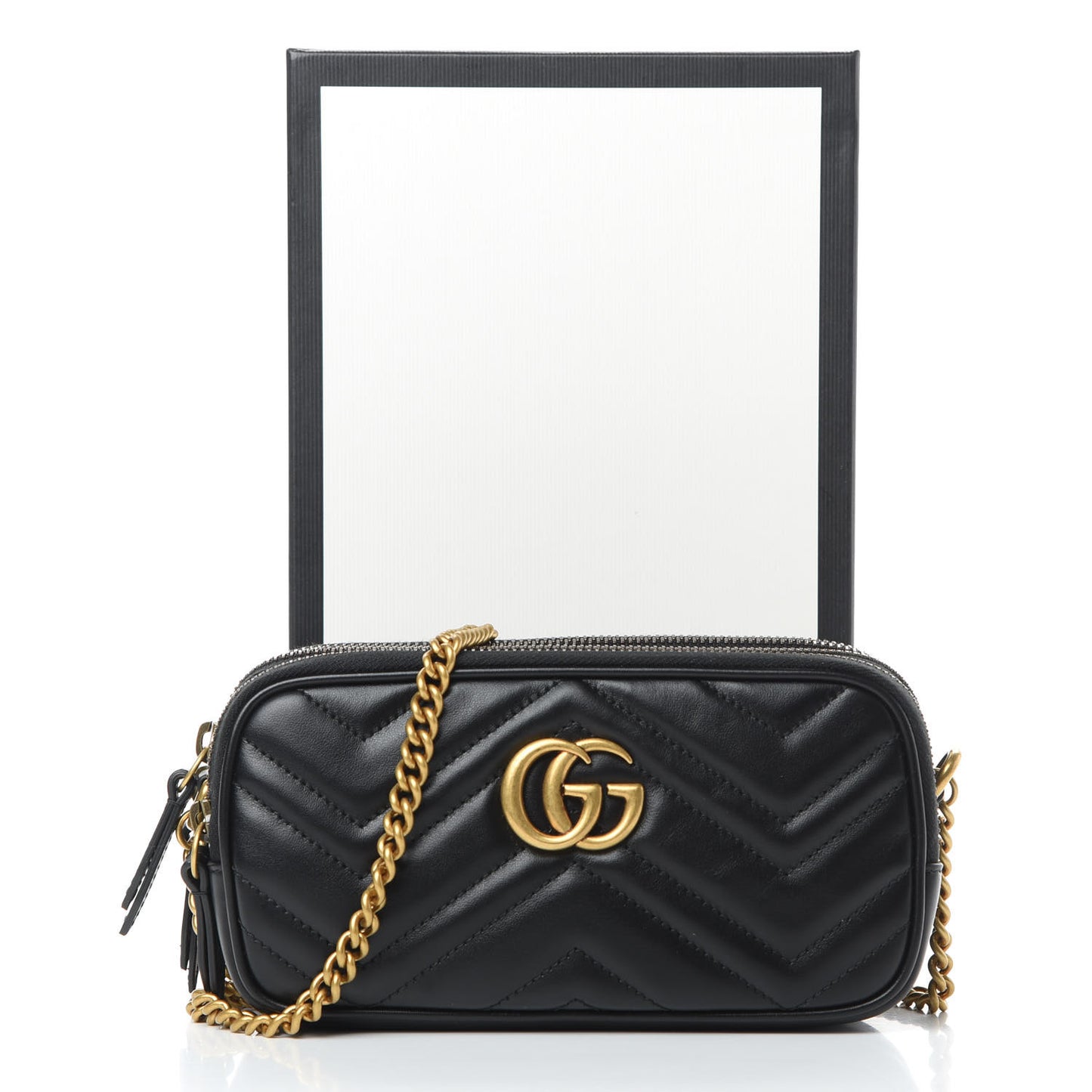 Calfskin Matelasse Mini GG Marmont Chain Crossbody Bag Black