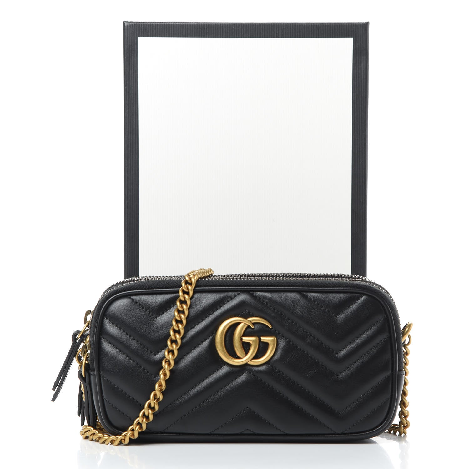 Gucci Calfskin Matelasse Mini GG Marmont Chain Crossbody Bag Black 14 of 14