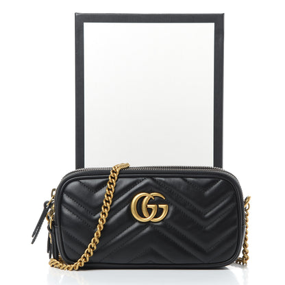 Gucci Calfskin Matelasse Mini GG Marmont Chain Crossbody Bag Black 14 of 14