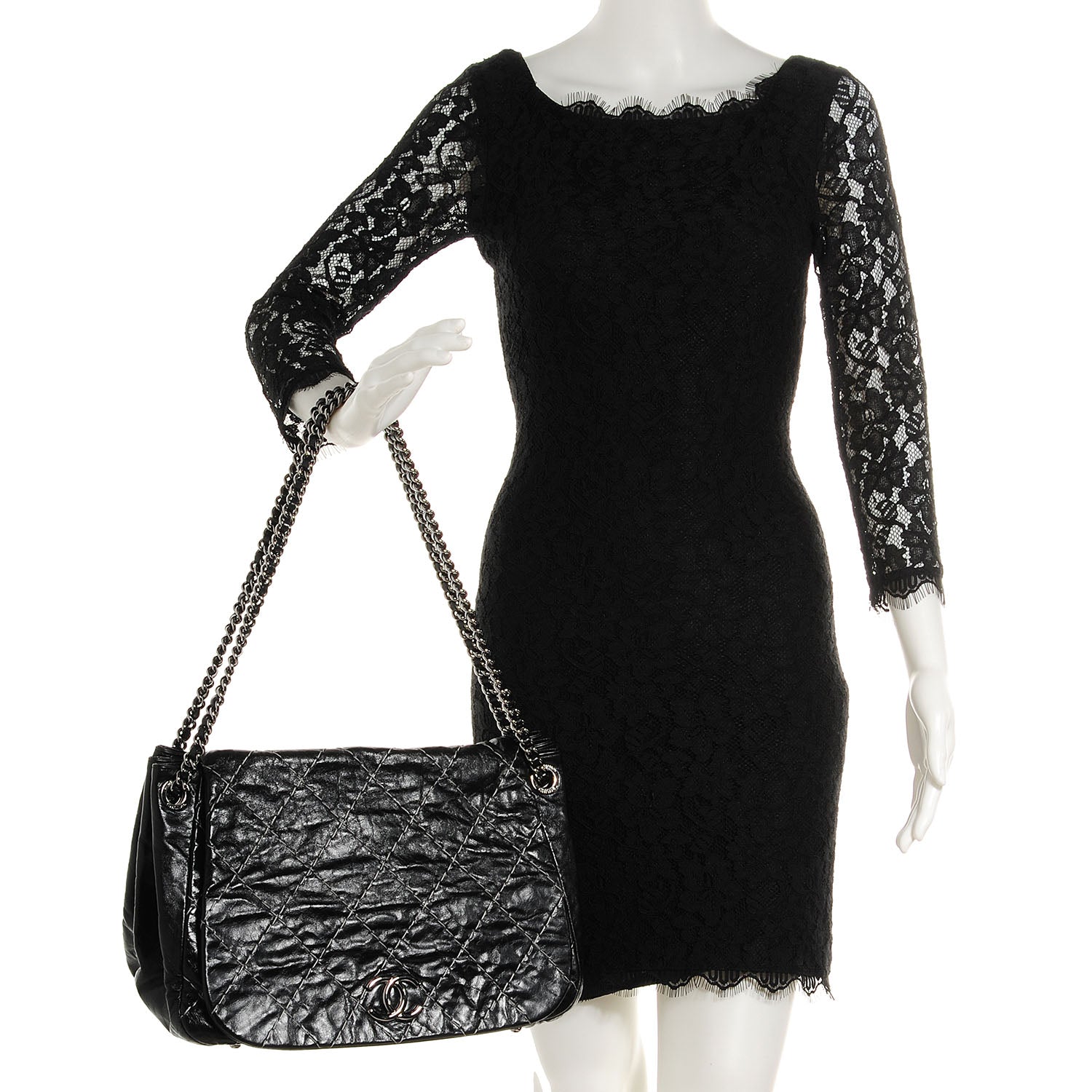 Chanel Glazed Goatskin Double Stitch Accordion Flap Black 2 of 7