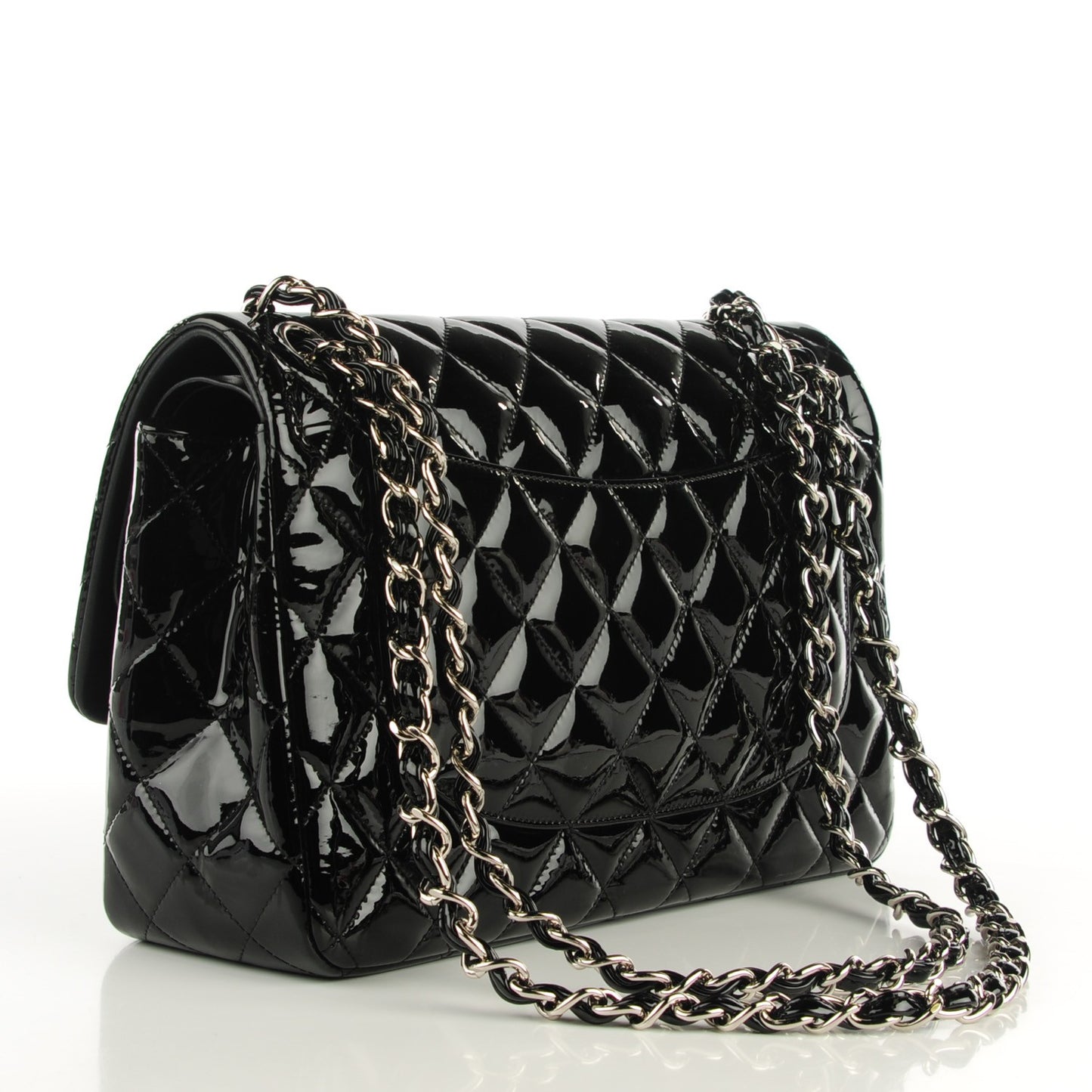 Patent Quilted Jumbo Double Flap Black