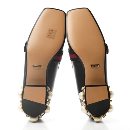Gucci Betis Glamour Calfskin Web Pearl Embellished Peyton 35mm Loafer Pumps 39 Black 5 of 8
