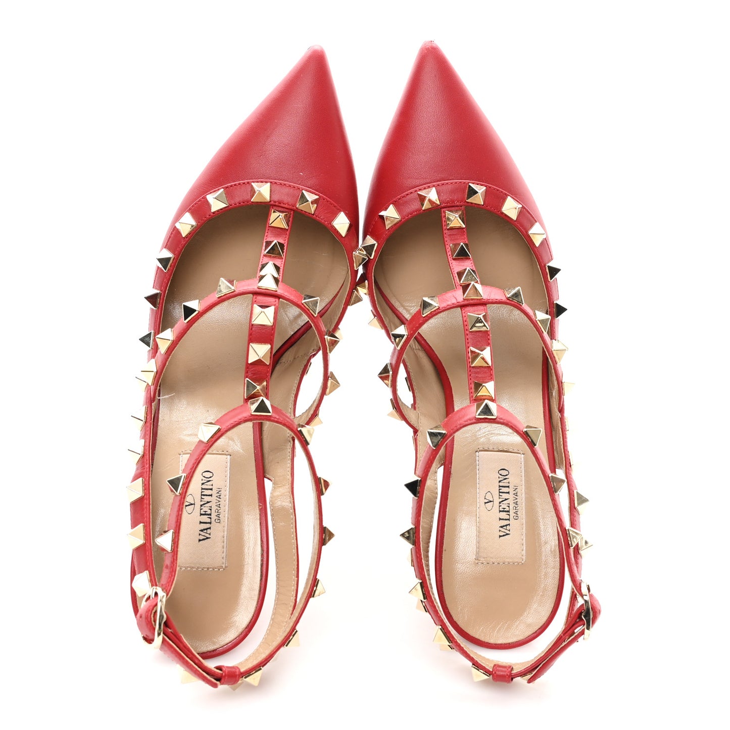 Calfskin Rockstud Ankle Strap 100mm Pumps 38.5 Rosso Valentino