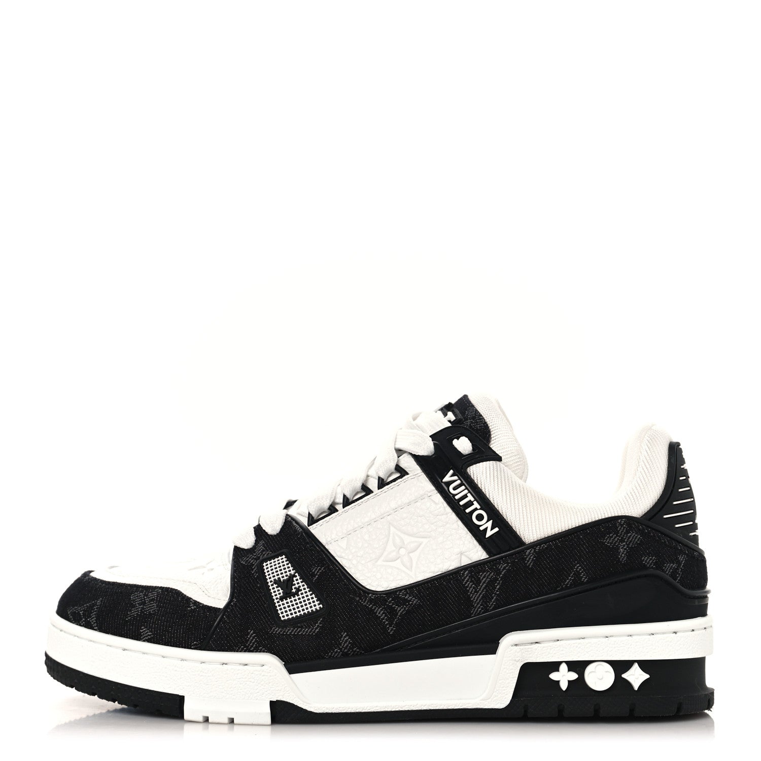 Louis Vuitton Calfskin Embossed Monogram Denim Womens LV Trainer Sneakers 38.5 Black 1 of 8