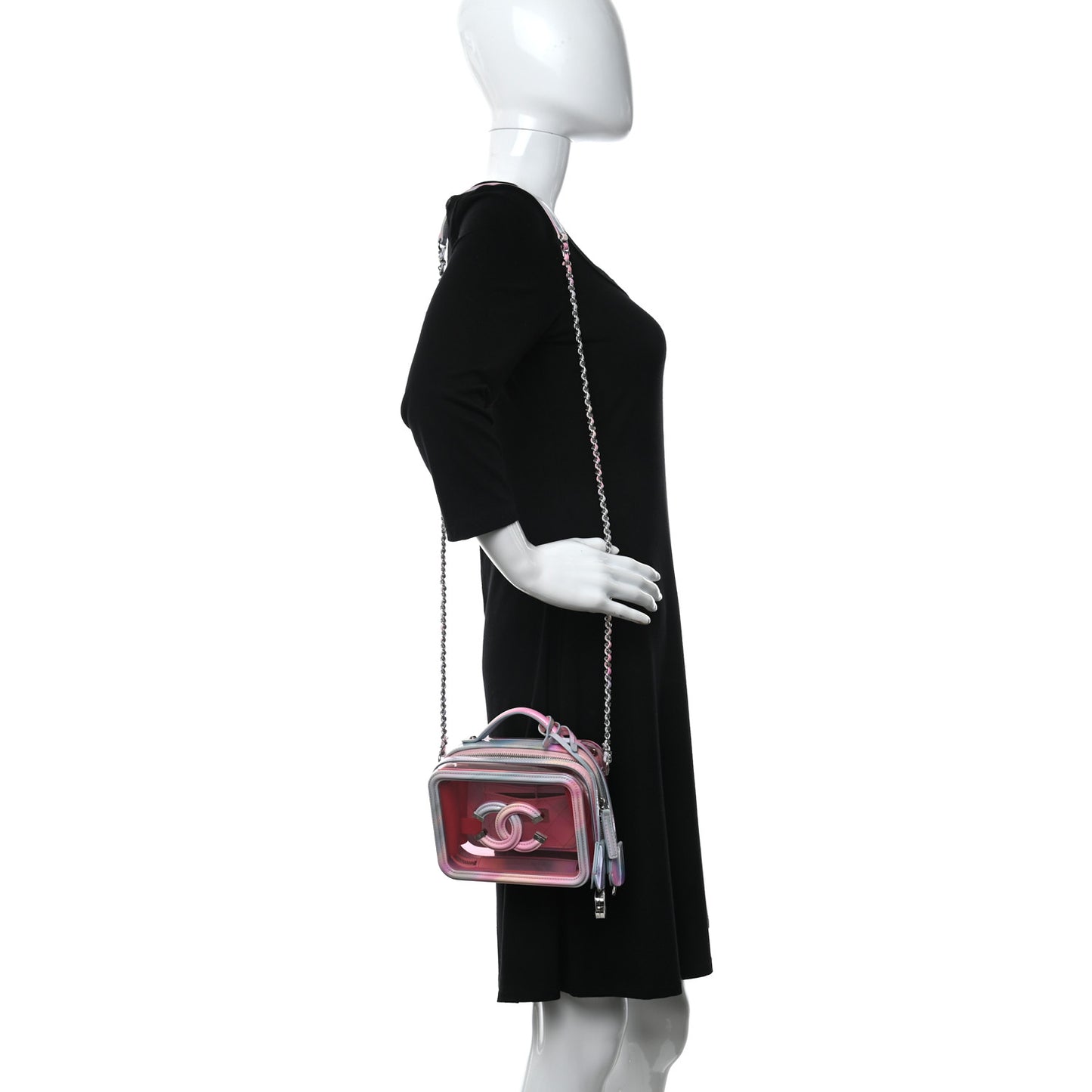 PVC Patent Calfskin Patent Lambskin Small CC Vanity Case Pink