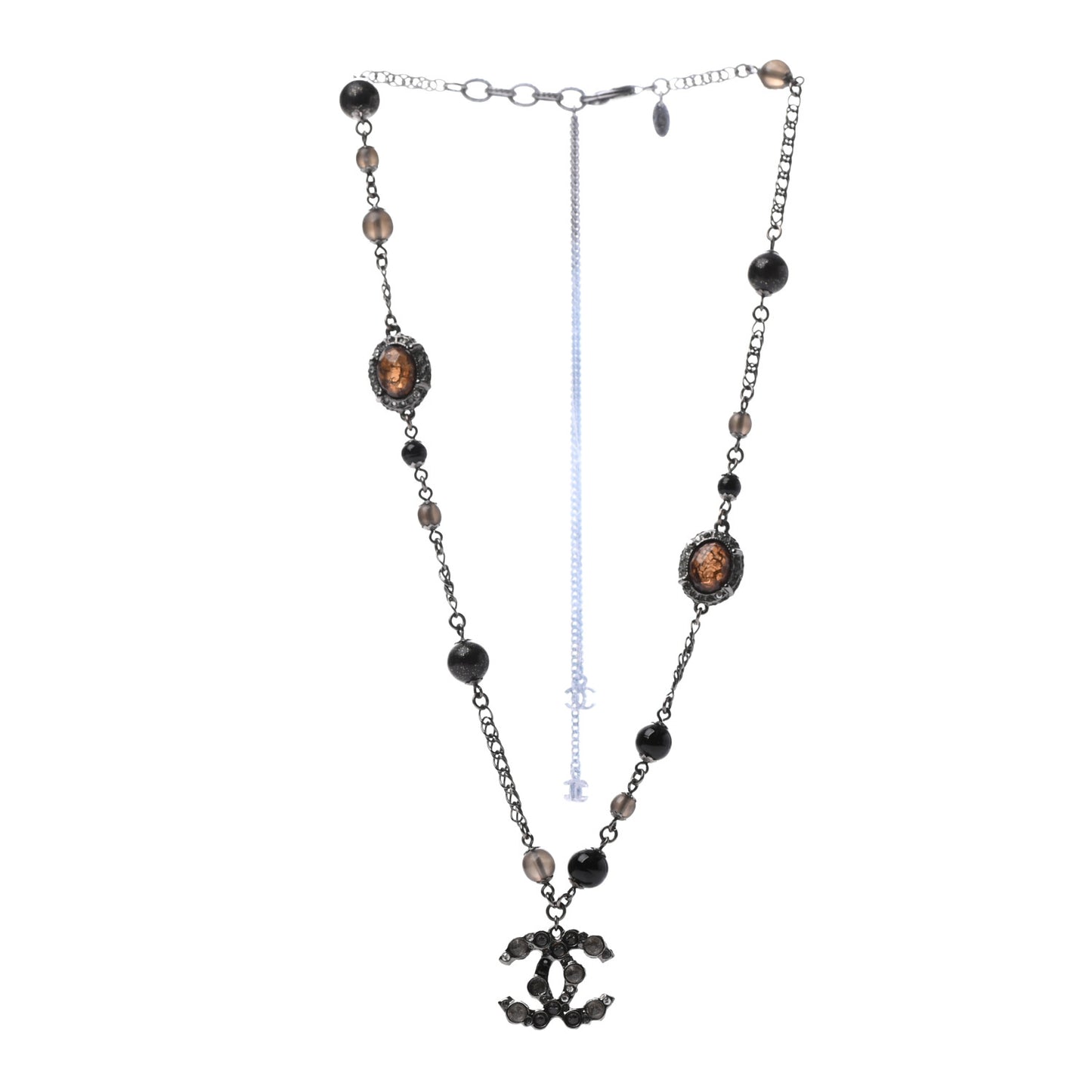 Ruthenium Baroque CC Pendant Necklace Black