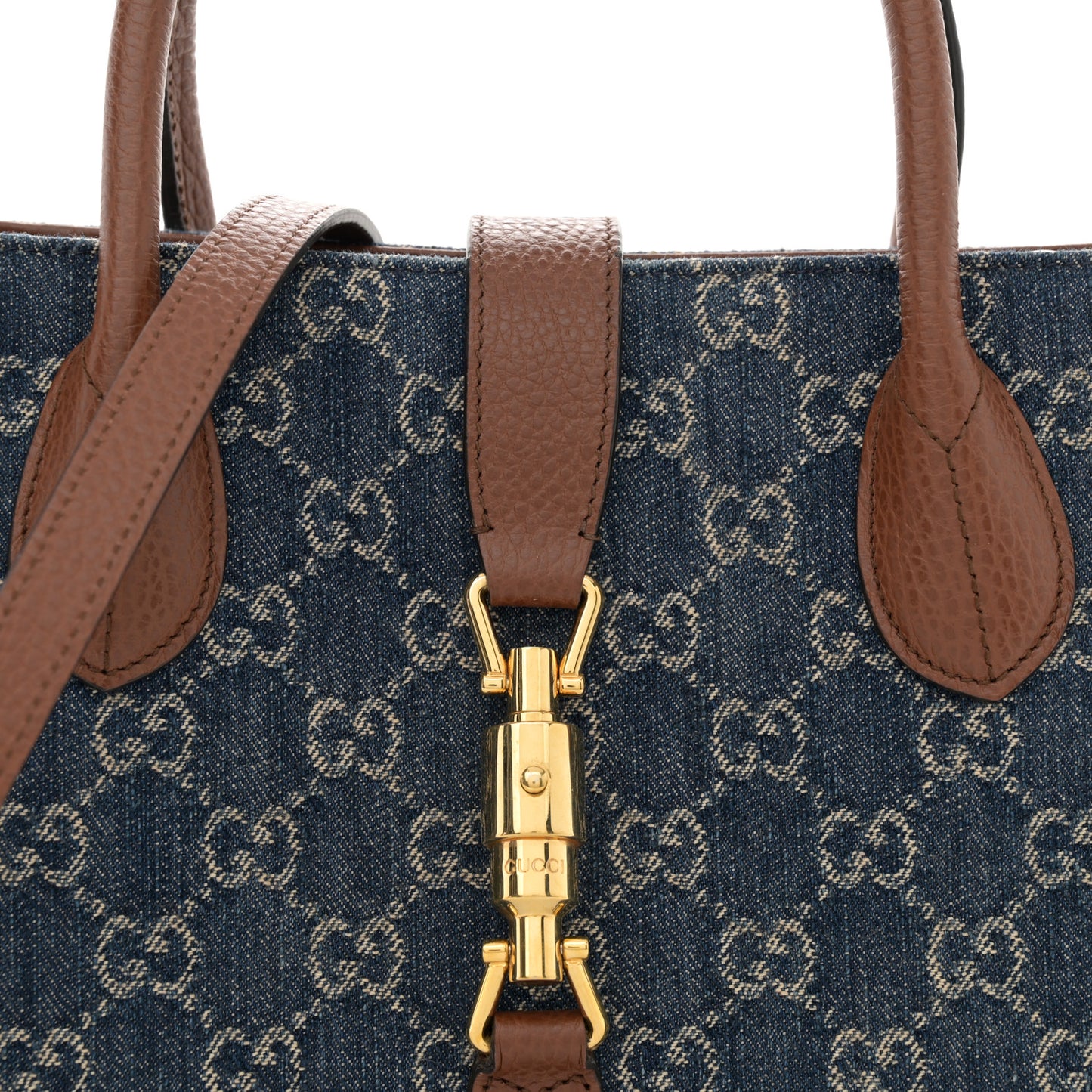 New Denim GG Monogram Dollar Calfskin Medium Jackie 1961 Tote Blue Tea Cuir Epilog