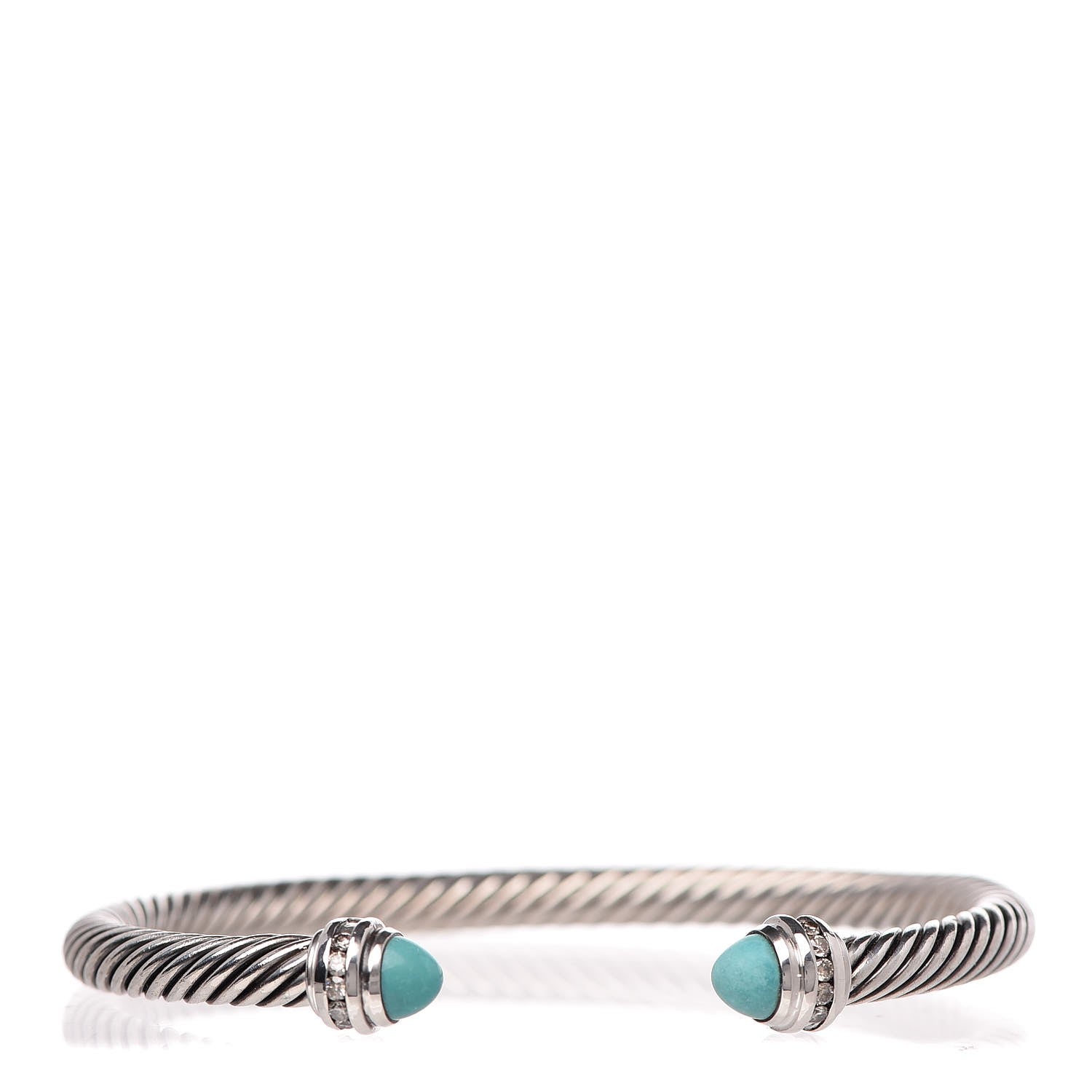 David Yurman Sterling Silver Diamond Turquoise 5mm Cable Classics Bracelet 1 of 5