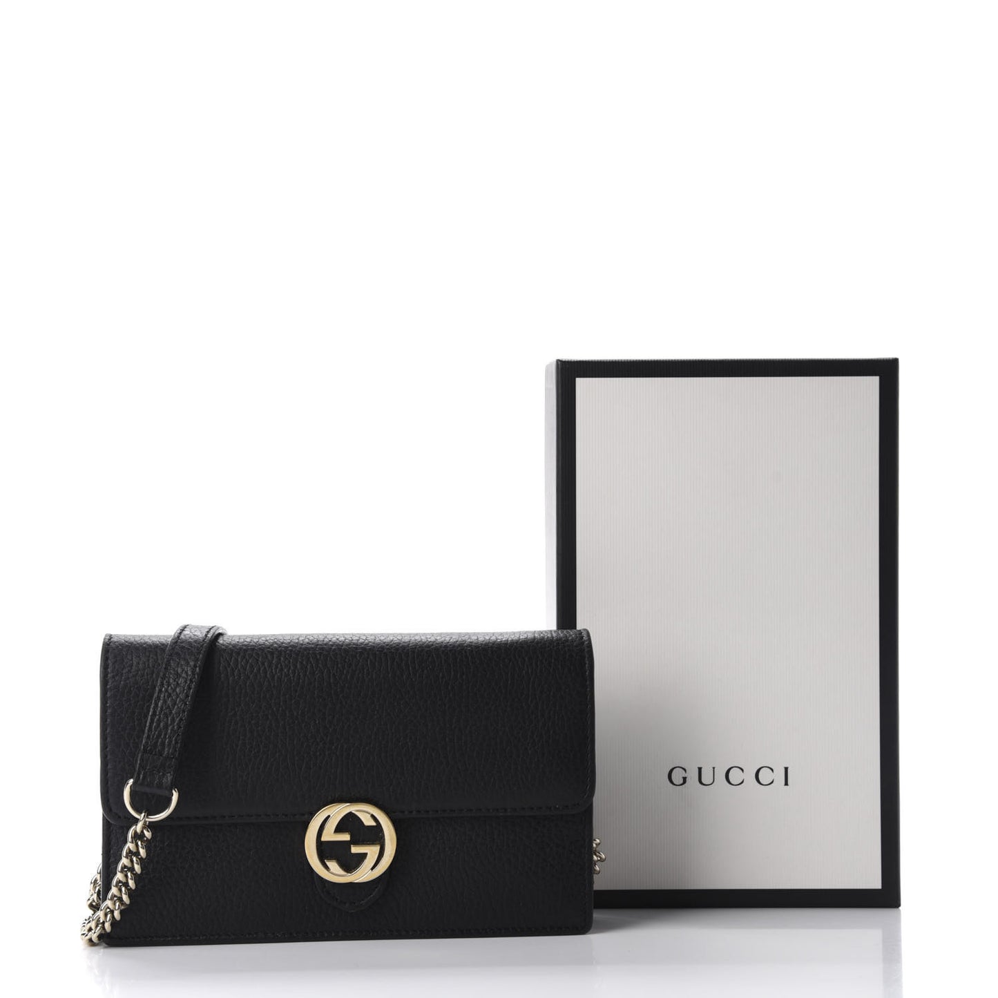 Dollar Calfskin Interlocking G Chain Wallet Black