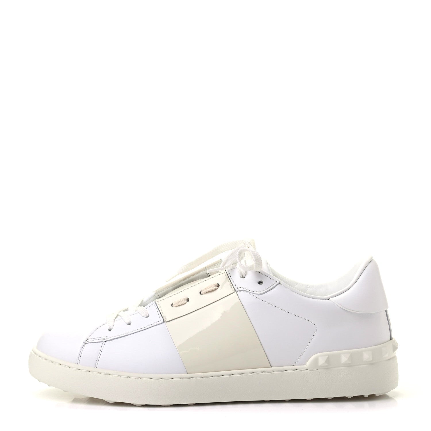 Valentino Garavani Calfskin Patent Mens Rockstud Open Sneakers 43 Bianco 1 of 9