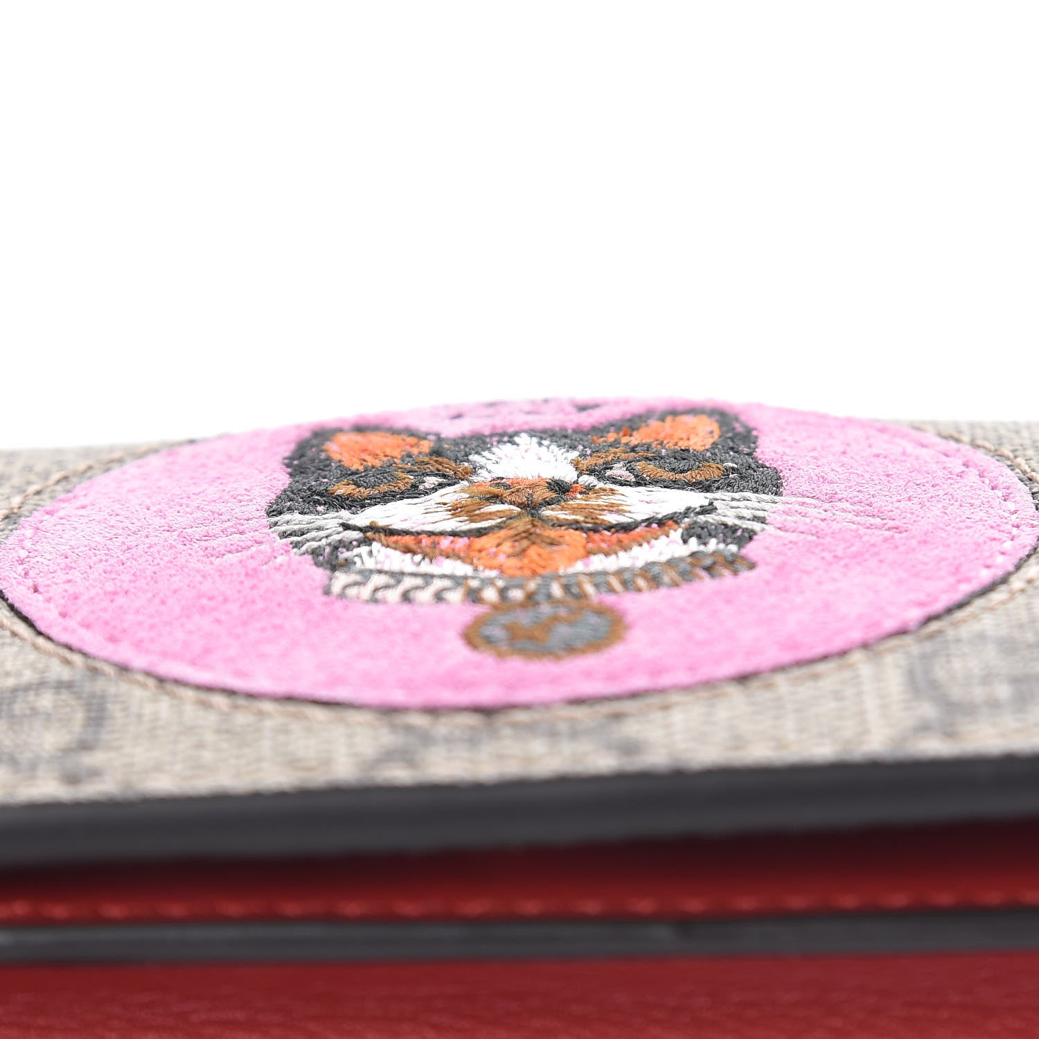 Gucci GG Supreme Monogram Bosco Patch Card Case Wallet Beige Malva Hibiscus Red 8 of 8