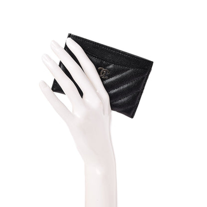 Chanel Iridescent Caviar Chevron Quilted Card Holder Black 2 of 9