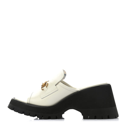 Gucci Cordovan Lux Womens Harald Horsebit Platform Slide Sandals 39 Dusty White 1 of 10