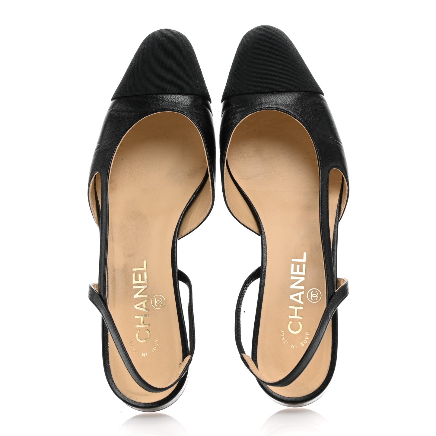 Goatskin Grosgrain Cap Toe CC Slingback Flats 39.5 Black