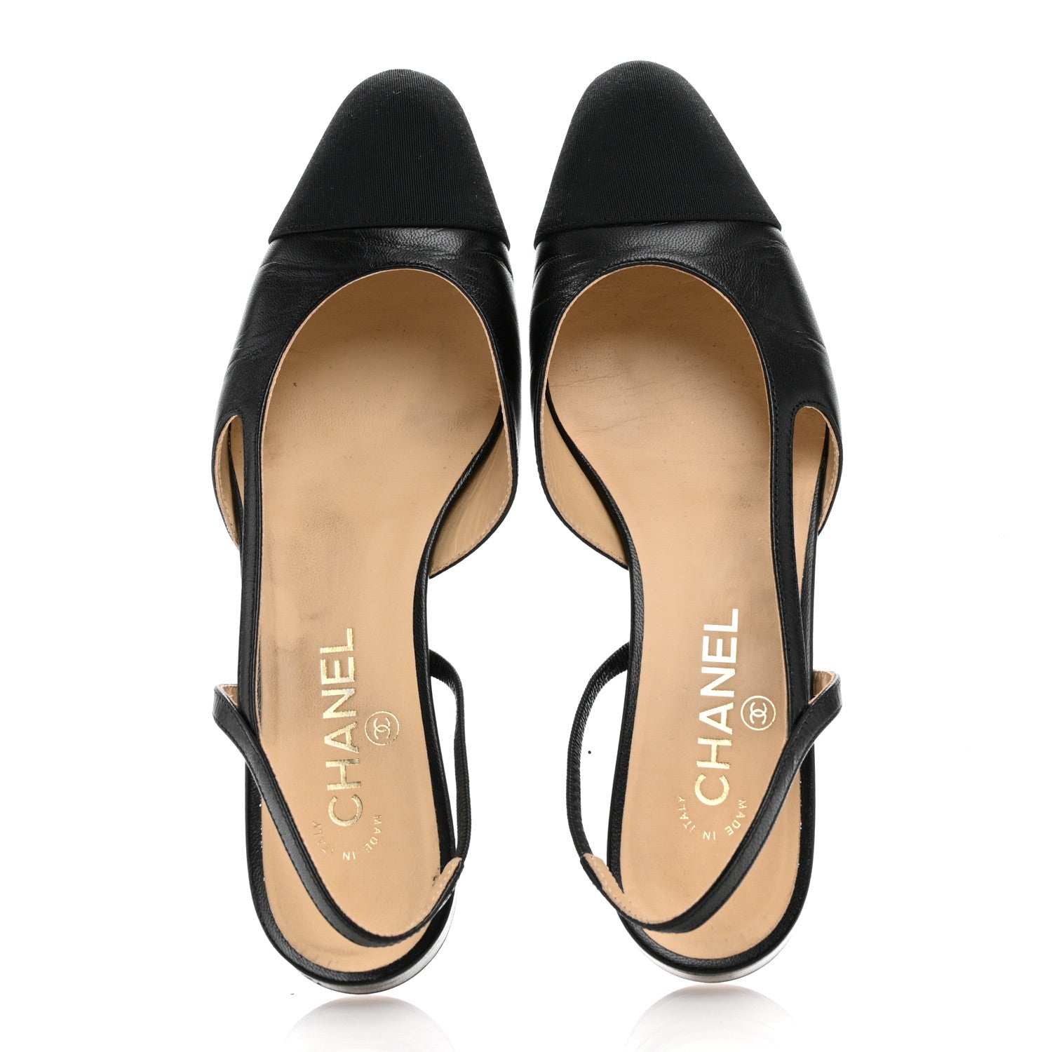Chanel Goatskin Grosgrain Cap Toe CC Slingback Flats 39.5 Black 2 of 14