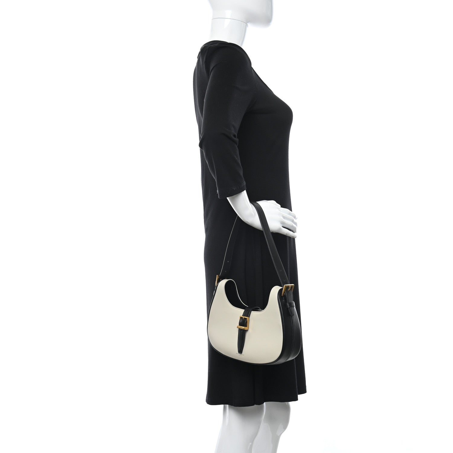 Saint Laurent Shiny Calfskin Le Fermoir Hobo Blanc Vintage Black 2 of 9